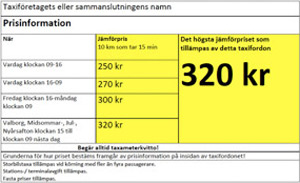 Taxi prices in Stockholm