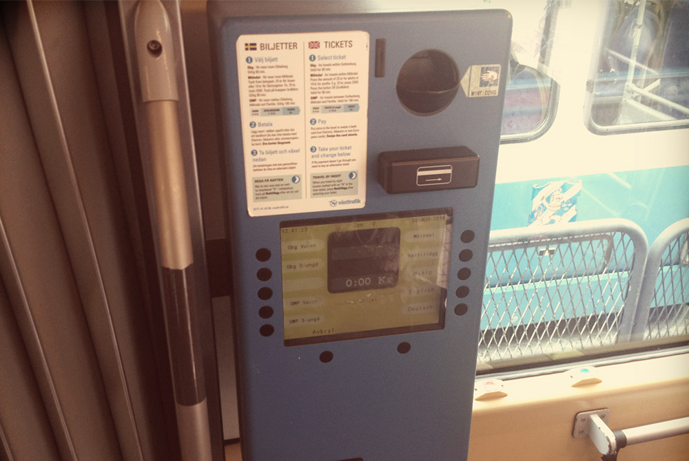 Ticket machine on tram in Gothenburg, Sweden