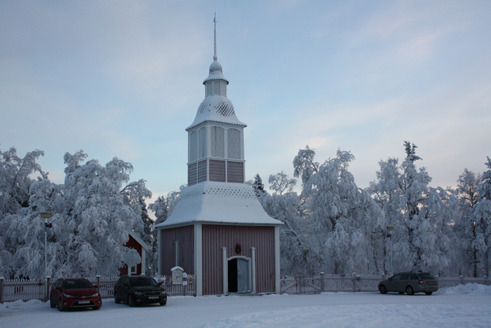 The clocktower at Jukkasjarvi church 