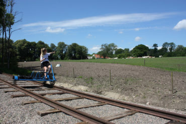 Riding the old train tracks near Lund in Sweden