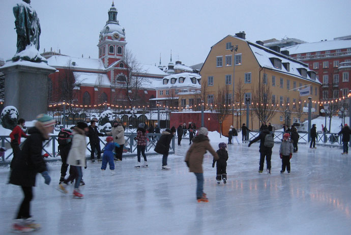Kungsträdgården is a popular place to go ice skating in Stockholm