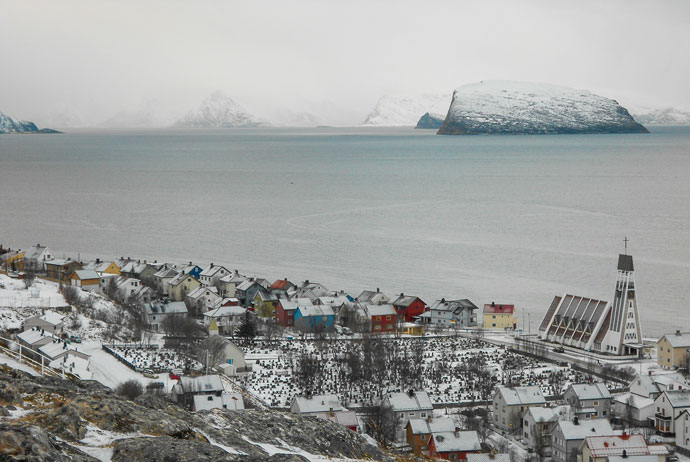 Hammerfest is on the island of Kvaløya in Norway 