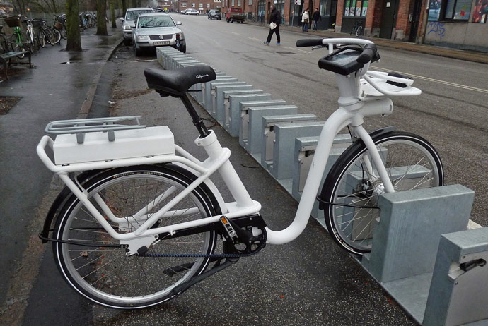 One of the electric rental bikes in Copenhagen