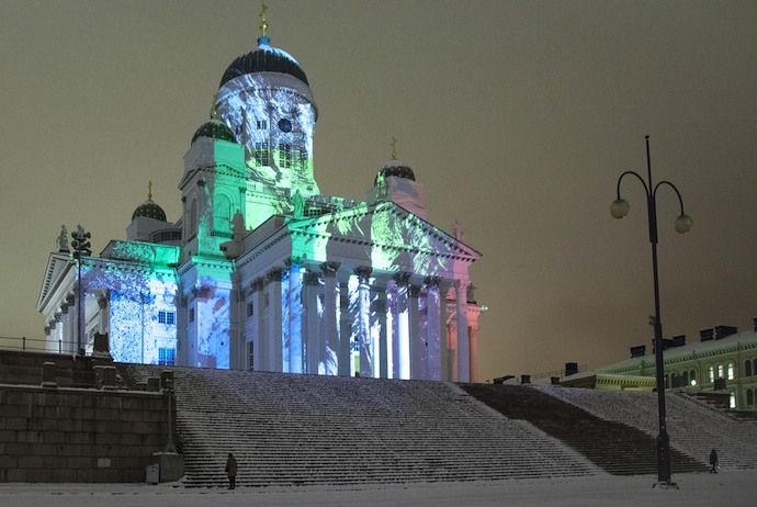 Helsinki Cathedral during the Lux light festival