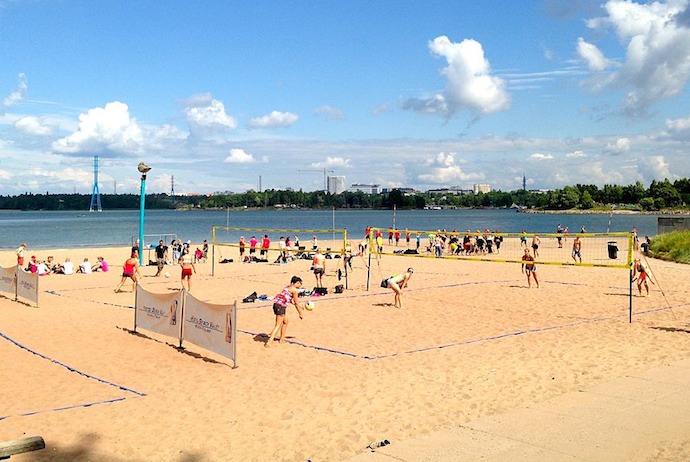 You can play volleyball on the beach in summer, Helsinki