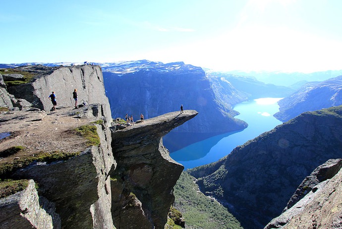 The dramatic Trolltunga outcrop of rock is a great place to go hiking in Norway