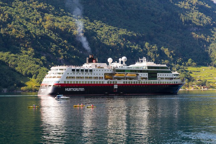 Hurtigruten boat in the Geirangefjord