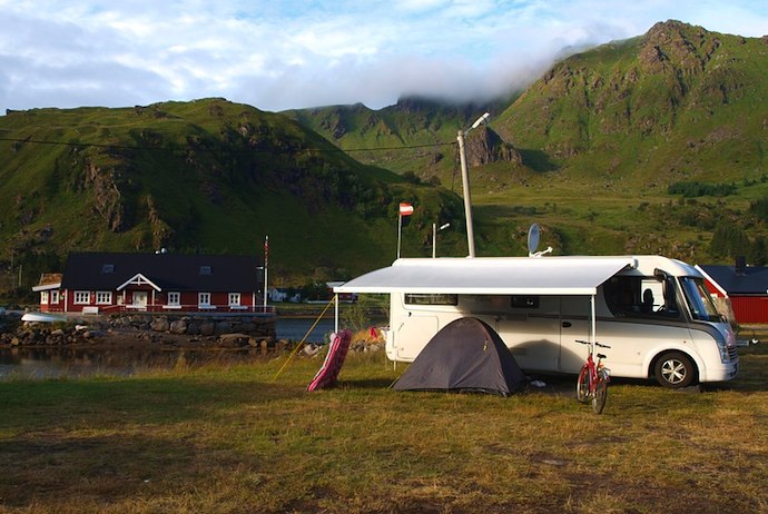 Rvs and camper vans in the Lofoten, Norway