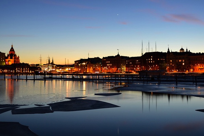 ice floating in Helsinki harbour in winter