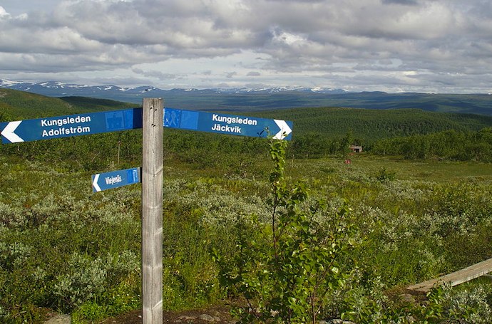 Signpost on the Kungsleden long-distance trail, Sweden