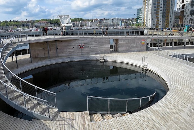 It's free to swim in the harbour baths in Aarhus