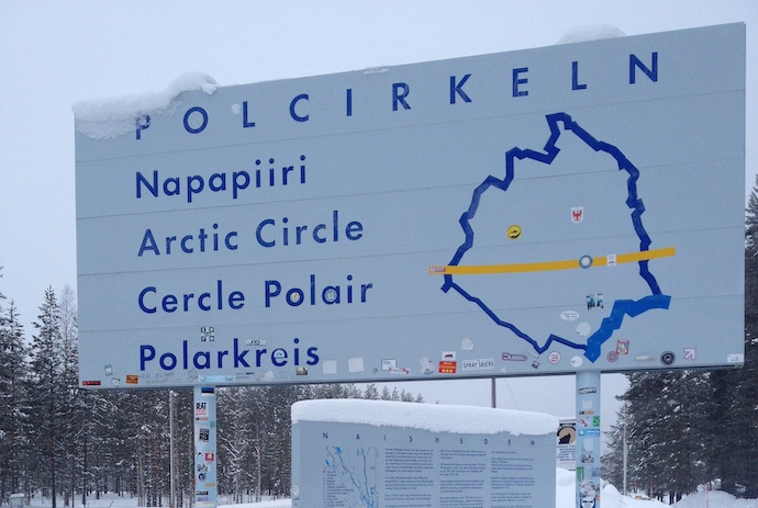 Crossing the Arctic Circle at Överkalix in Swedish Lapland
