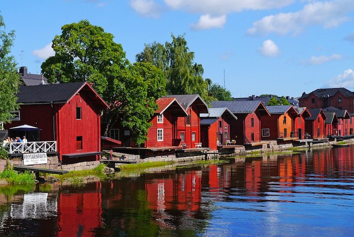 Porvoo, Finland is known for its red wooden riverfront houses