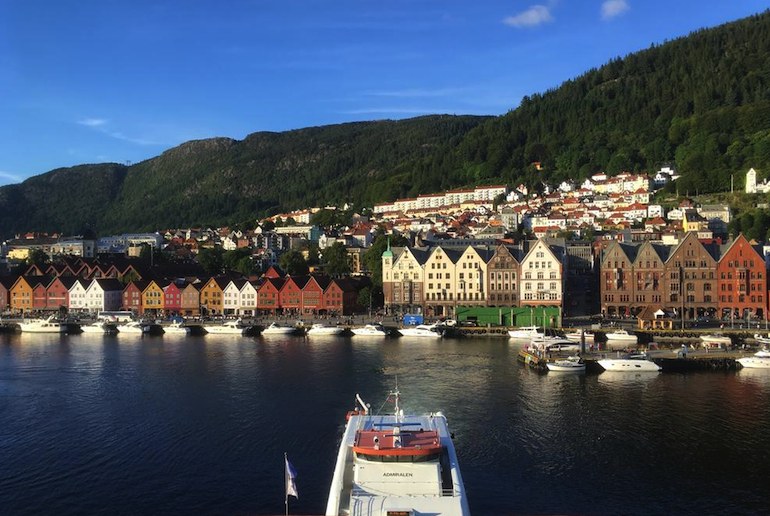 This apartment in Bergen has great views over the waterfront and the Bryggen