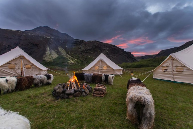 Riverside glamping in cosy tents in Iceland