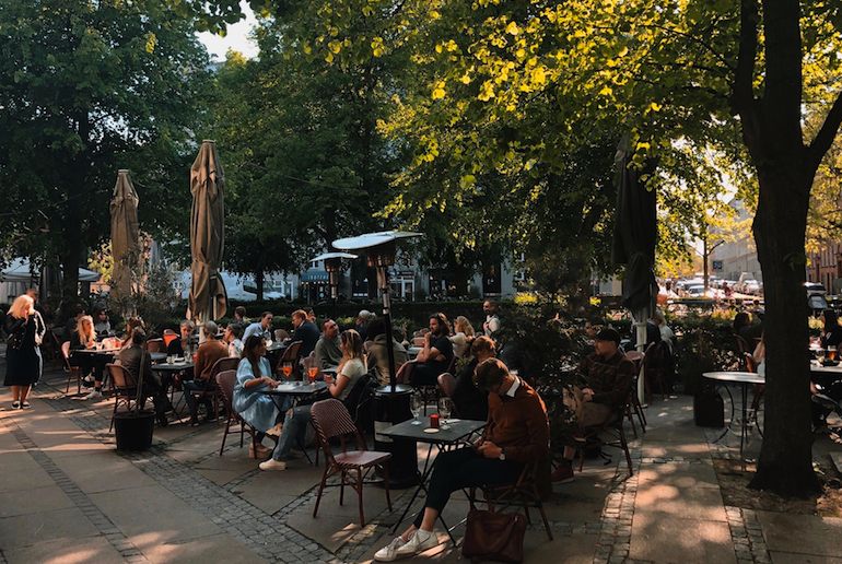Café Bopa has tables on a pretty square in Copenhagen
