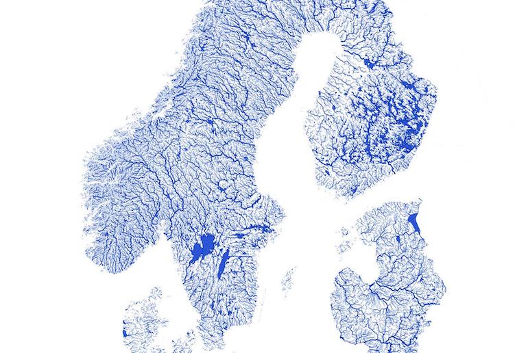 This beautiful map shows Scandinavia's many waterways