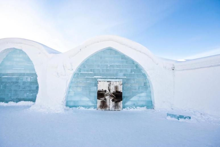 Rooms at the Icehotel in Sweden are made of snow and ice.