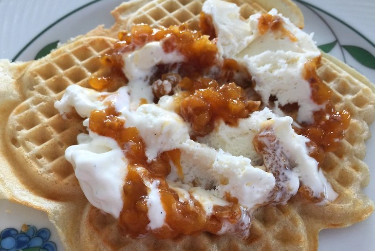 Cloudberries are often made into jam and served on waffles with cream