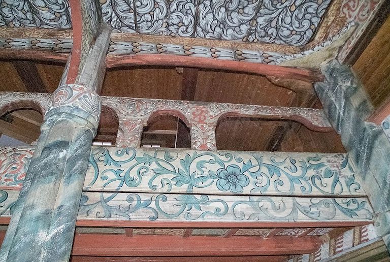 Rosemarling craftspeople decorated the wooden stave churches in Norway.