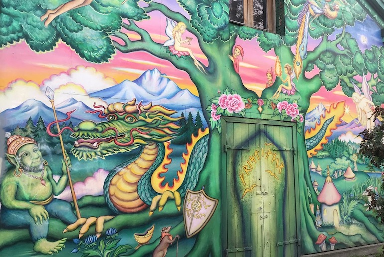 Christiania in Copenhagen is full of brightly-coloured murals.