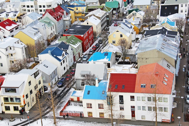 Snow makes the streets and houses in Reykjavik look extra pretty
