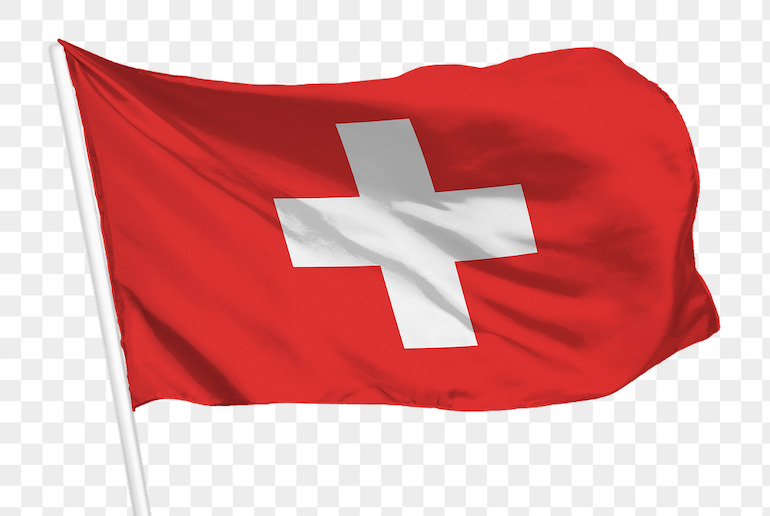 The Swiss flag is a white cross on a red background.