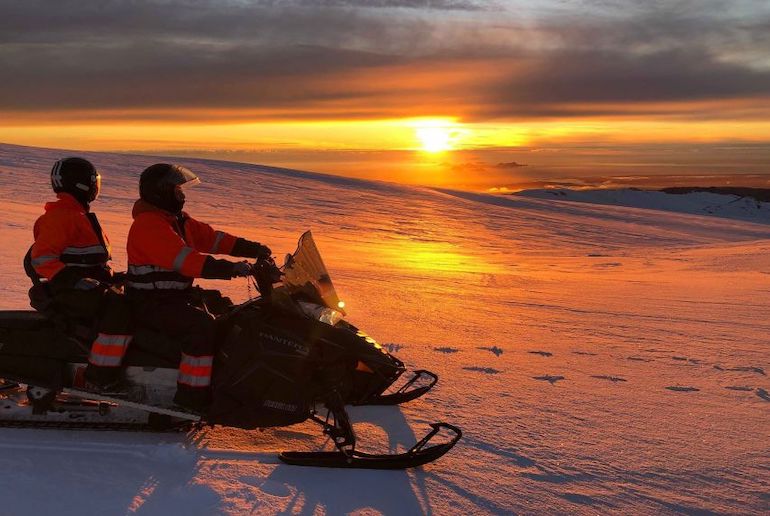 Snowmobile on the infamous Eyjafjallajökull volcano in Iceland
