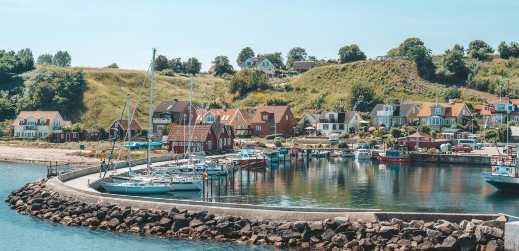 coloured houses by small port