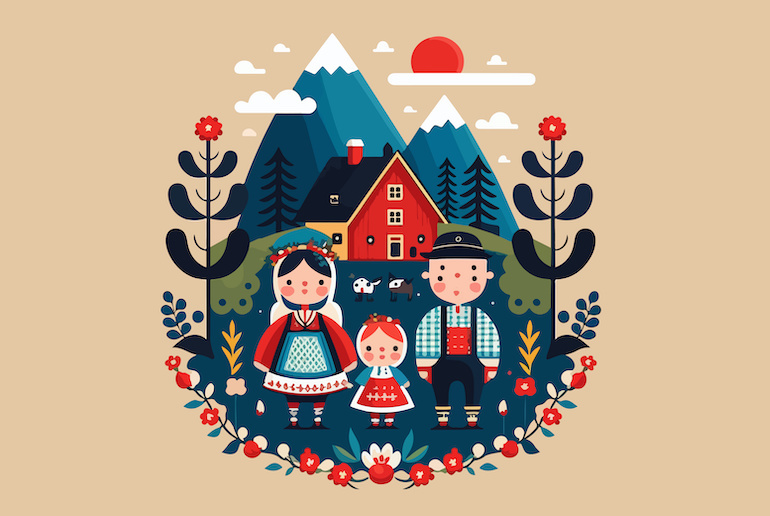Scandinavian folk art is characterised by vibrant colours, which often features depictions of nature, animals and folklore.