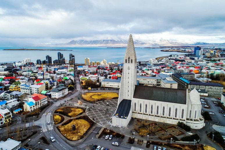 Get an aerial vied of Reykjavik on a helicopter tour around Iceland