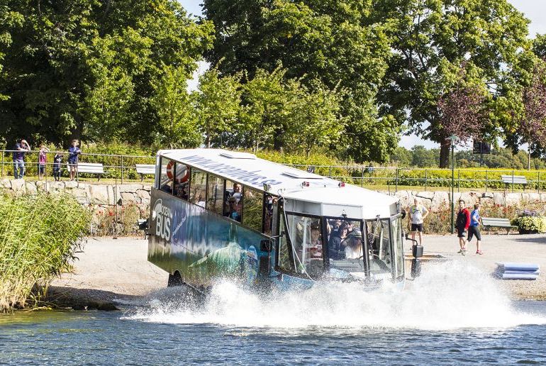 An amphibious bus tour is a fun thing to do with kids in Stockholm.