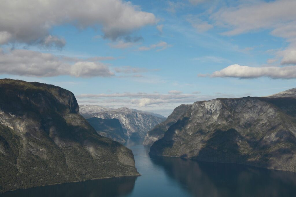 mountains by the sea fjord