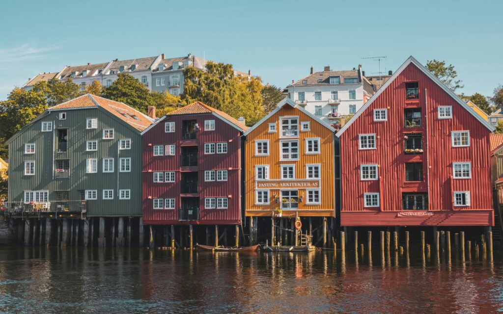 coloured wooden fish houses