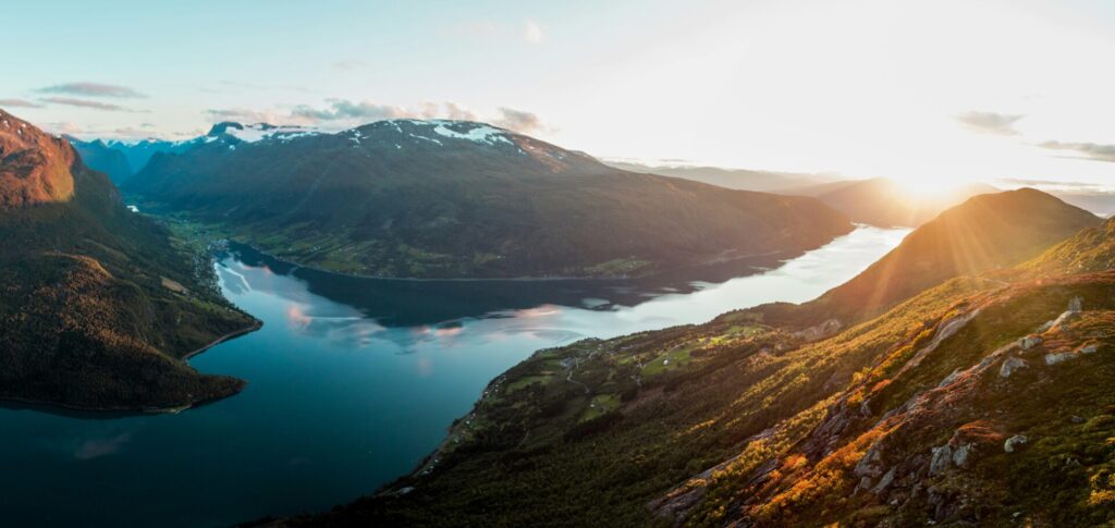 fjord view with sunset