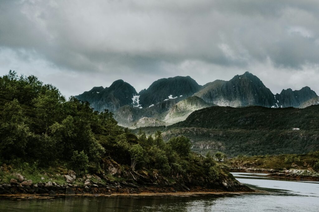 fjords and mountains in the mist
