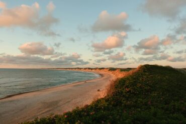 empty beach with hilly dunes