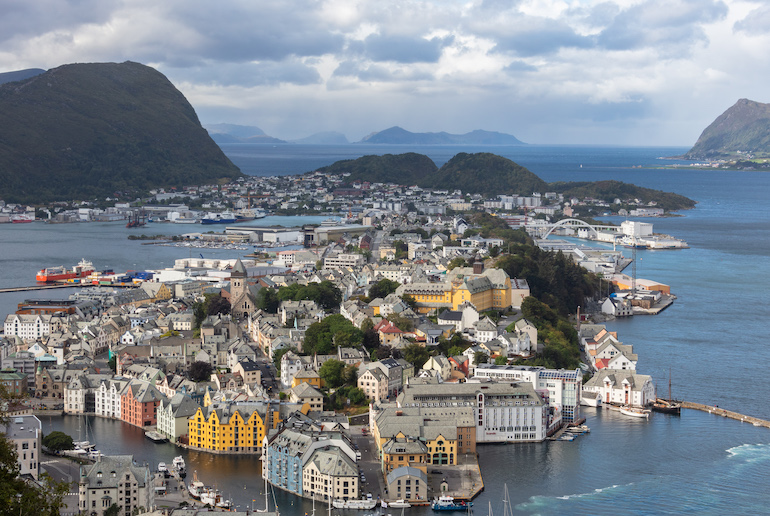 Ålesund in Norway is a popular stop on a Scandinavian cruise