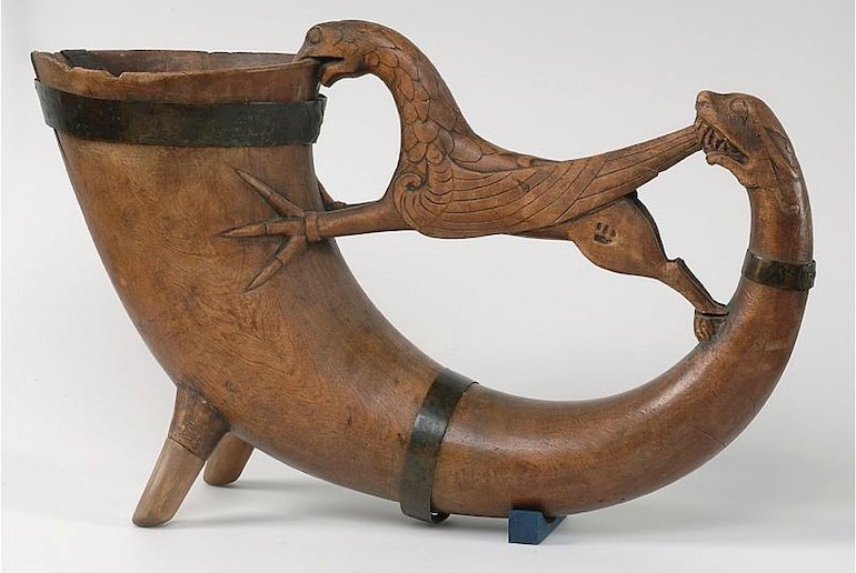 Viking drinking horns were made form wood or horn.