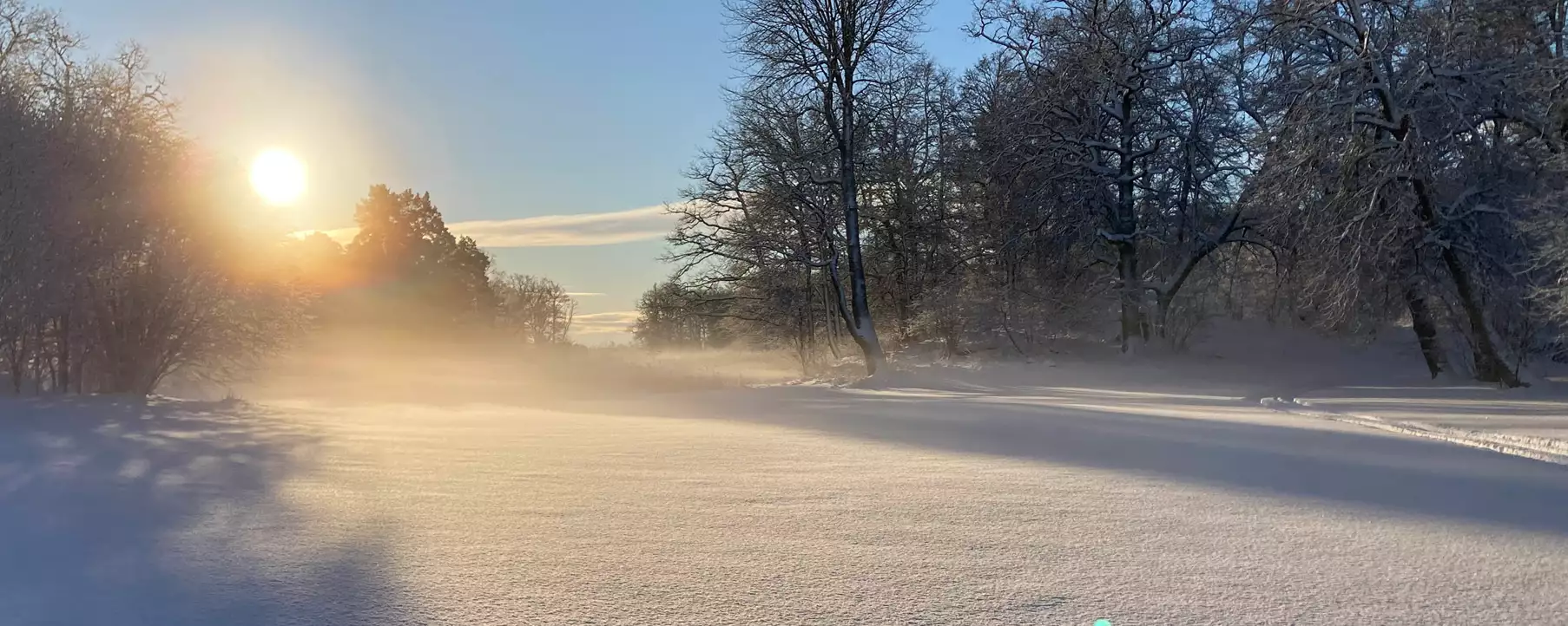 Ängsö nationalpark a snowy landscape with the rising sun