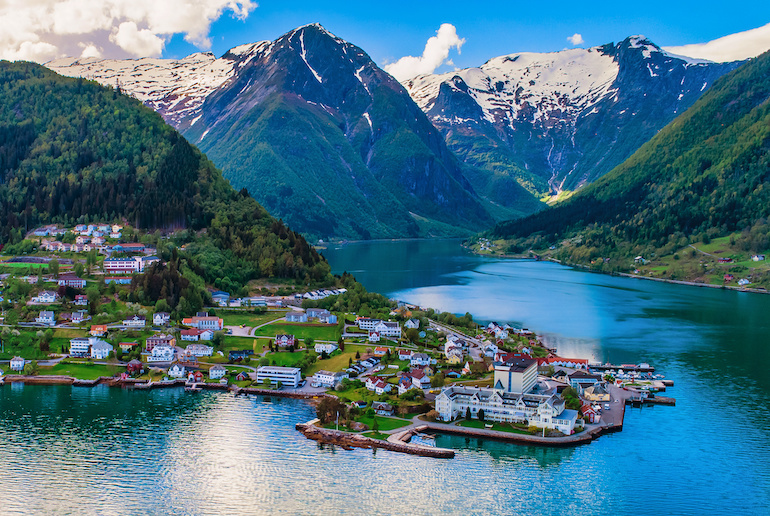 The town of Balestrand can be visited on a full-day cruise of the Sognefjord