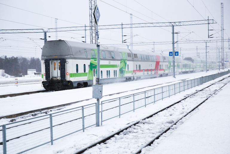 You can take a double-decker train from Helsinki to Rovaniemi, Finland.