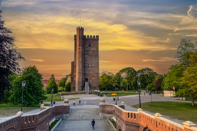 The roof terrace of Sweden's Helsingborg castle looks over the town and across to Denmark.