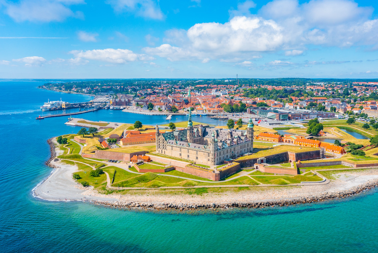 The impressive Kronborg Castle at Helsingor, Denmark guards the Øresund Sound.