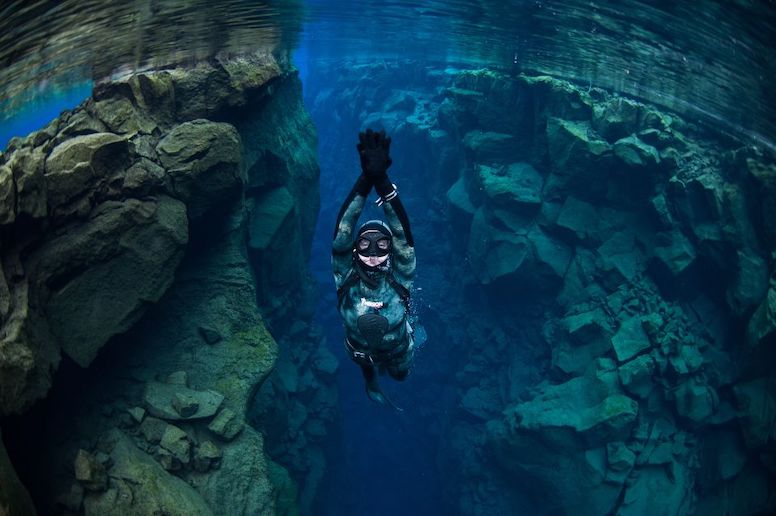 You can freedive at Silfra in Iceland without a PADI certificate.