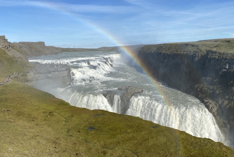 When the sun shines you can often see a rainbow at Gullfoss in Iceland