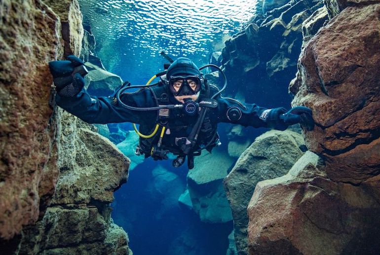 You can touch the American and Eurasian tectonic plates when scuba diving in Iceland