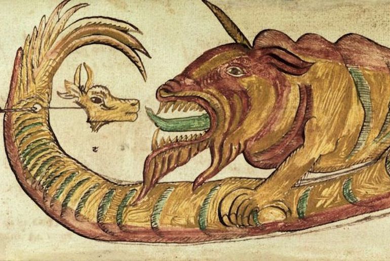 Jörmungandr was a mythical Norse serpent who encircled the world, beneath the sea. 