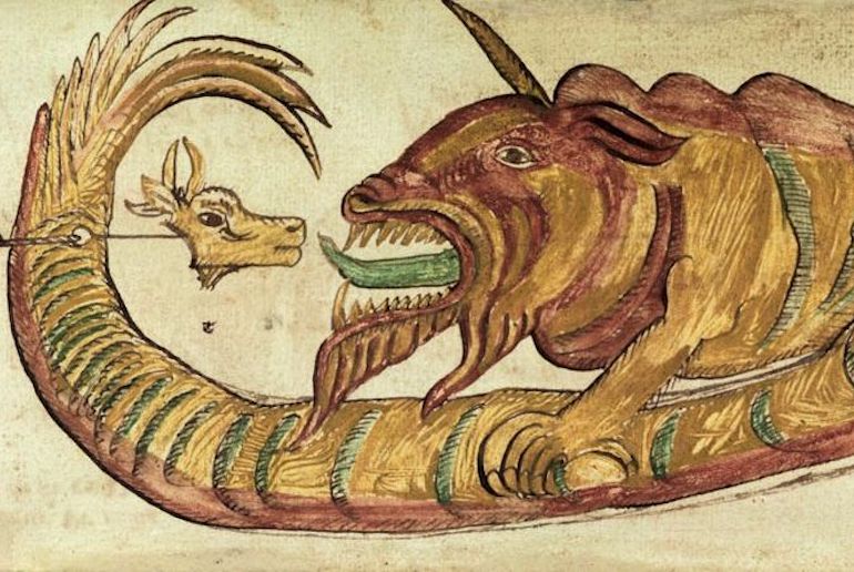 Jörmungandr was a mythical Norse serpent who encircled the world, beneath the sea.