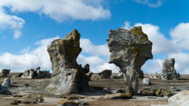 rock formations on the dry sea in Gotland Sweden